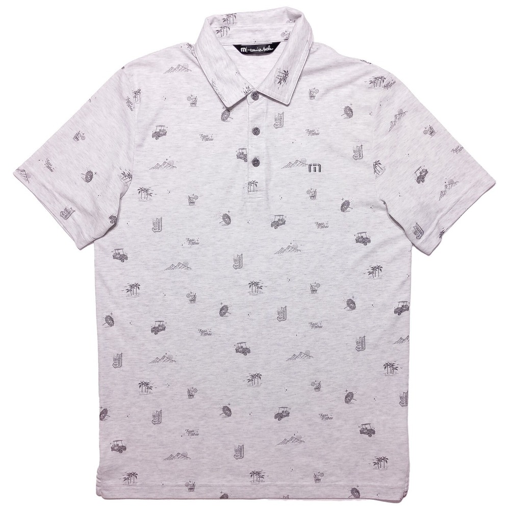 TRAVIS MATHEW Polo Shirt Gray All Over AOP Beer Golf Cart Small S